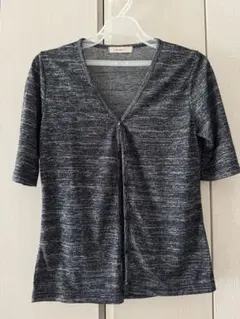 カーディガン　五分袖　カットソー　グレー　ブラック系　ラメ