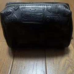 ブラックレザーマリークワントポーチ