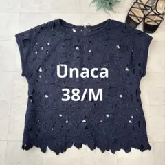 Unacaアナカ　 花柄トップス　フラワーモチーフ　ビンテージ　M　ネイビーのサムネイル