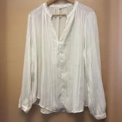 新品　GAP とろみ素材　ゆったり　大きめ　スキッパーシャツ 白 長袖　L