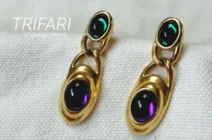 TRIFARI トリファリ ヴィンテージ グリーン パープル ストーン ピアスのサムネイル