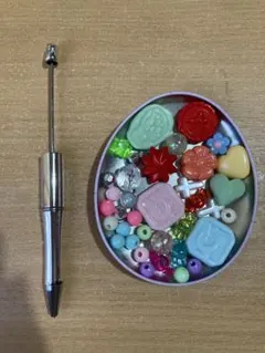 カスタムボールペン ビーズ付き シルバー