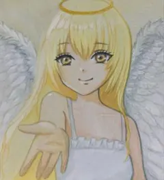 オリジナル 手描き アナログイラスト 色紙 原画 天使 女の子 一点物