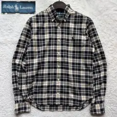 美品✨ラルフローレン ネルシャツ ポニー刺繍 タータンチェック 黒 XS 高配色