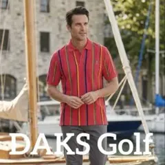 DAKS ストライプポロシャツ 赤 スポーツウェア ゴルフウェア普段着 父の日のサムネイル