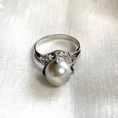 ヴィンテージリング 大粒 本真珠パール シルバー ラインストーン アンティーク①