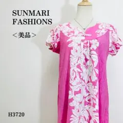 【美品】サンマリファッションズ ロングワンピース 花柄 胸元リボン M相当ピンク