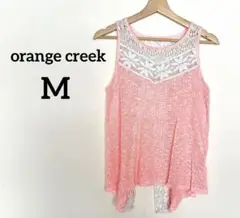 orange creek ピンク 白　花柄レースタンクトップ【M】スリット