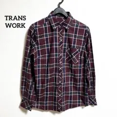 美品　TRANS WORK　長袖シャツ　チェック柄　ワインレッド