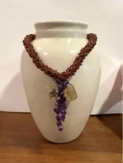 【 Chieka 】ビーズ編み込みクォーツネックレス　一品物！