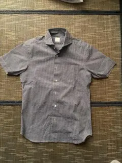 EDIFICE メンズ ネイビーとホワイトのチェック柄半袖シャツ