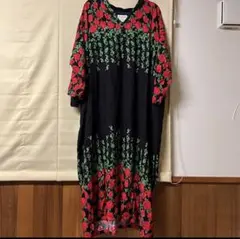 WU HUA ROU 花柄 バラ ロング ワンピース 黒 赤 緑 派手 ドレス
