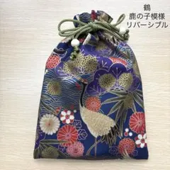 906御朱印帳ケース 鶴 鹿の子模様　御朱印帳袋　縁起柄 和花　和柄巾着袋のサムネイル