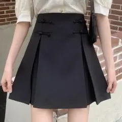 中華風紐結　黒色スカート　ブラック　インナーあり　やみかわ 漢服和装　馬面裙風のサムネイル