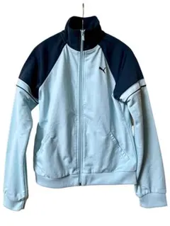 【PUMA】プーマ トラックジャケット ジャージ 刺繍ロゴ 水色×ネイビー L