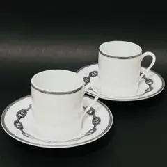 美品】HERMES エルメス エーゲソレイユ カップ＆ソーサー シルバー 2客 