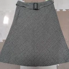 チェック柄フレアスカート ベルト付き