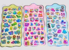 ★３Ｄシール３枚セット★ぷくぷくシール★オーロラシール★ぷっくりデザイン★Ｅ１８