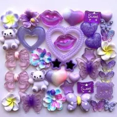 ハンドメイド♡ネイル♡デコパーツ♡パープル♡ハート、くま、花、星、ハート、蝶43