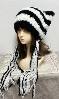 最終値下げ 猫耳ニット帽 y2k サブカル ボーダー