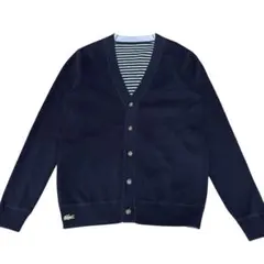 美品 ラコステ ニットカーディガン リバーシブル ボーダー 紺 ネイビー 水色