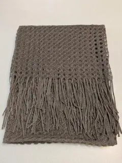 新品美品 フリンジ付きレース編みストール ベージュスパンコール付 大判 小物
