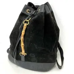 ヴィンテージ☆GUCCI☆グッチ☆巾着リュック☆バンブー☆スエード☆革☆ブラック