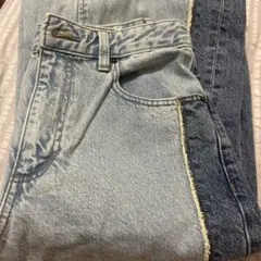 新品　GU 2トーンバレルレッグジーンズ　Mサイズ ブルー　丈標準