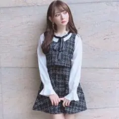 【美品】量産型 地雷系 韓国 ツイードワンピース セットアップ ブラック S