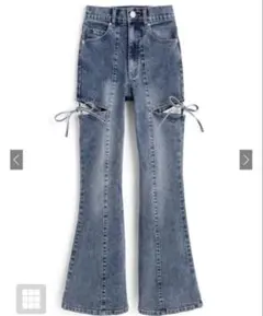 GRL サイドカットアウトリボンフレアデニムパンツ cu578 S
