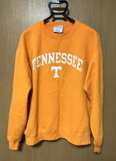 【Champion】スウェット L オレンジ カレッジロゴ ビッグシルエット