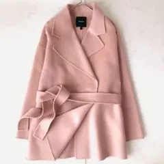 美品✨️セオリー　ダブルフェイス　リバーコート　ガウンコート　ベルテッド　ピンクS Theory｜ダブルフェイスガウンコート