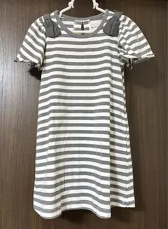 ブランシェス　ワンピース　ボーダー　リボン　グレー　110㎝