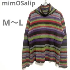ミモサリップ タートルネック ニット ボーダー ウール混 カラフル M L