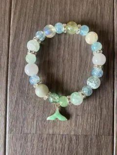 マーメイド　水色　ブレスレット　ガラスビーズ　アクリル　爽やか　涼しげ