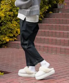 ニコアンド niko andストレッチテーパードパンツ黒ブラックlong
