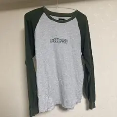 stüssy グレー/オリーブ ラグランTシャツ Mサイズ