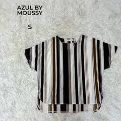 AZUL BY MOUSSY 半袖ブラウス ストライプ柄 Vネック S ブラックのサムネイル