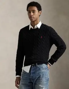 Polo Ralph Lauren ブラック　ケーブルニットコットンセーター　M