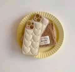 iPhone16Promax ケース キルティング ハート ベージュ 韓国雑貨