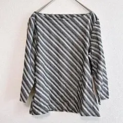 七分袖ラメ入りトップス 斜めストライプ 【フリー】 ブラック グレー ホワイト