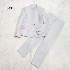 美品✨洗える✨麻✨プラステ パンツスーツ ノーカラー ジャケット:L