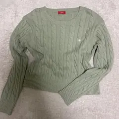 POLOレディース薄グリーンニットトップスショート丈‼️ケーブルニット