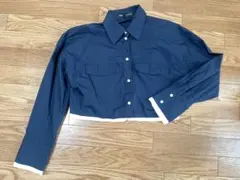 ZARA クロップド丈 長袖シャツ ネイビーのサムネイル