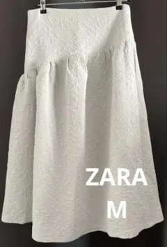 ZARAザラミディ丈アシンメトリースカートM淡いグレー調美品フロッキー生地
