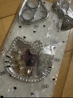キティ　スマホケース　iPhone16ミラーケース　　ストラップのセット