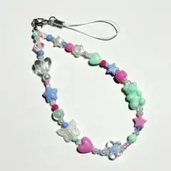 ビーズストラップ　ブルー　ピンク　ミント