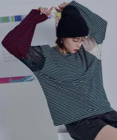 miette マルチカラーメッシュ切替ボーダーロンT