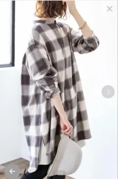 IENA ✨ネルチェックロングシャツ　スタンドカラー 36 ビッグシルエット