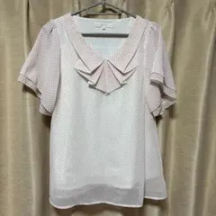 grove ドット柄 フリル襟 半袖ブラウス M